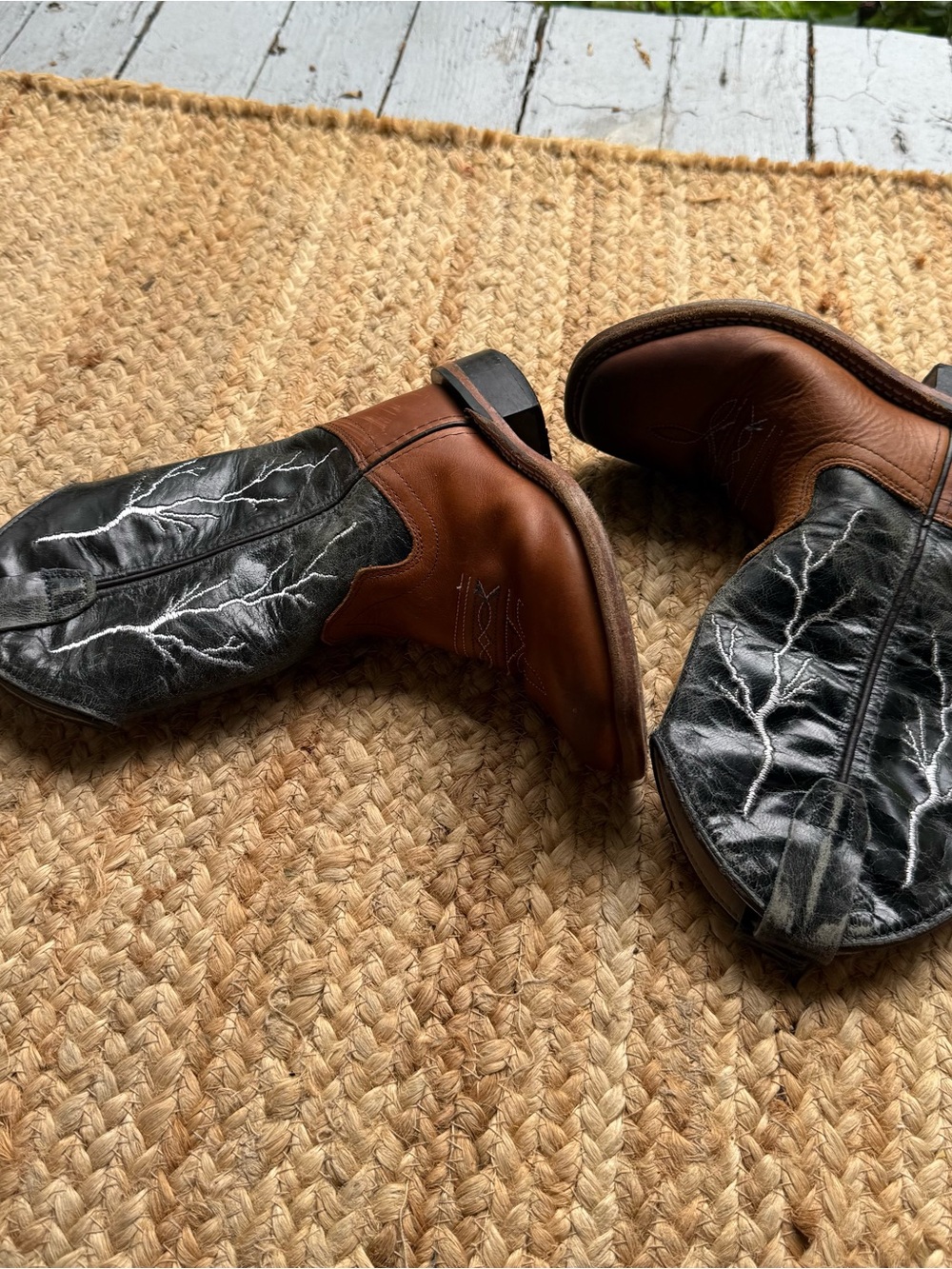 Cody James Kids Size 11 D Black Brown Leather Lightning Square Toe Western Boots